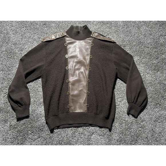 St. John Sweaters - St John Sweater Pants Set Womens Medium Brown Gold Chain Detail Made USA Damaged